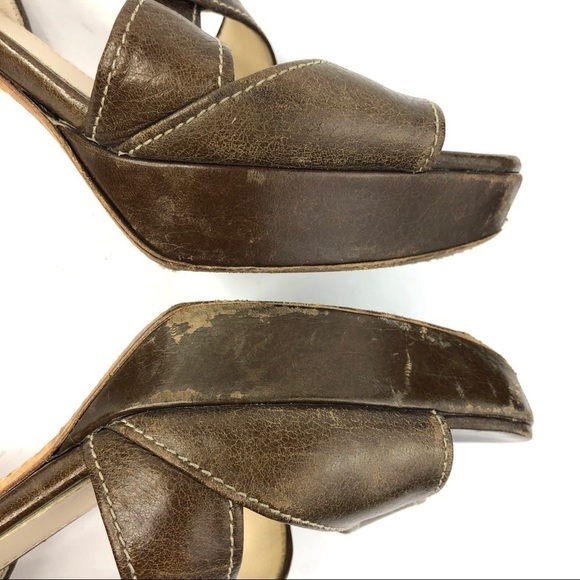 Prada authentic brown leather stacked heel sandal cross straps open toe EU 38 - Picture 10 of 12